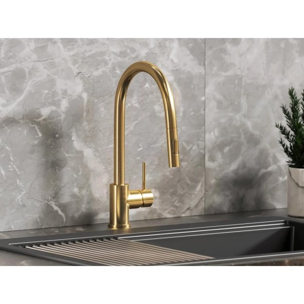 (image for) PELICAN PL-8231 Single Hole Pull Down Kitchen Faucet - Brushed Gold
