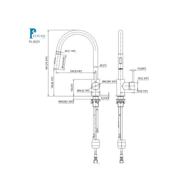 (image for) PELICAN PL-8231 Single Hole Pull Down Kitchen Faucet - Chrome