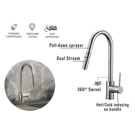 (image for) PELICAN PL-8231 Single Hole Pull Down Kitchen Faucet - Chrome