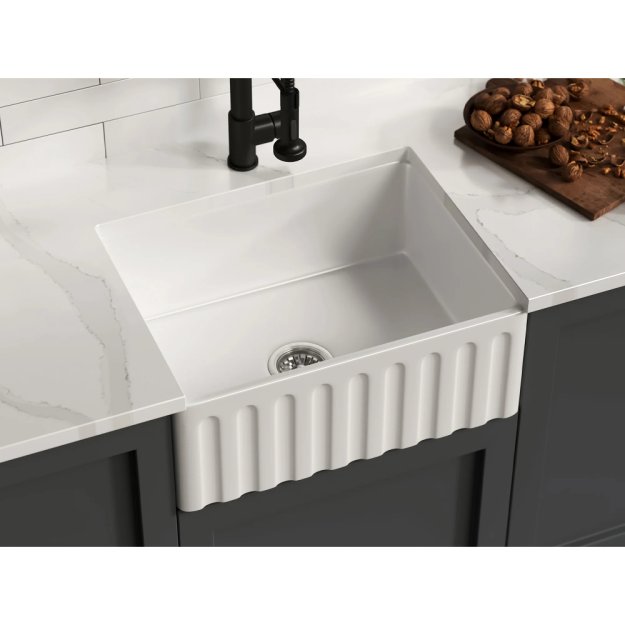 (image for) PELICAN PL-FC2418SB Reversible Farmhouse Fireclay Sink - 24" x 18" x 10"