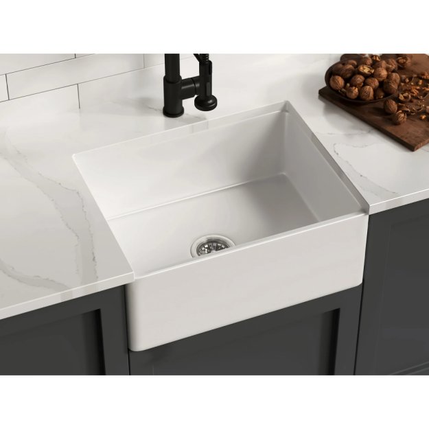 (image for) PELICAN PL-FC2418SB Reversible Farmhouse Fireclay Sink - 24" x 18" x 10"