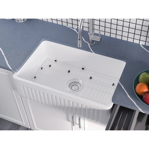 (image for) PELICAN PL-FC3018SB Reversible Farmhouse Fireclay Sink - 30" x 18" x 10"