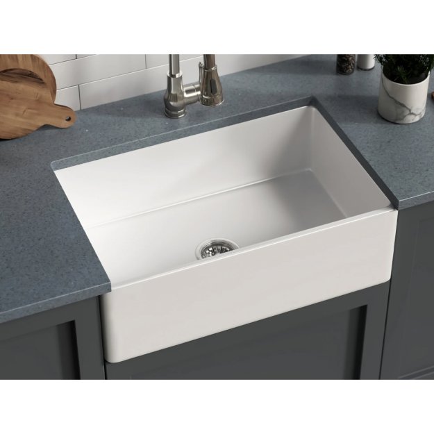 (image for) PELICAN PL-FC3018SB Reversible Farmhouse Fireclay Sink - 30" x 18" x 10"