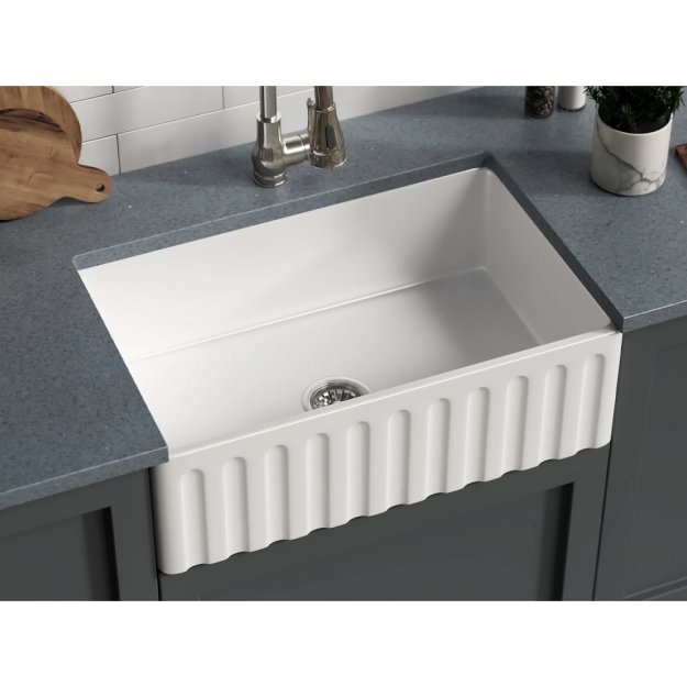 (image for) PELICAN PL-FC3018SB Reversible Farmhouse Fireclay Sink - 30" x 18" x 10"