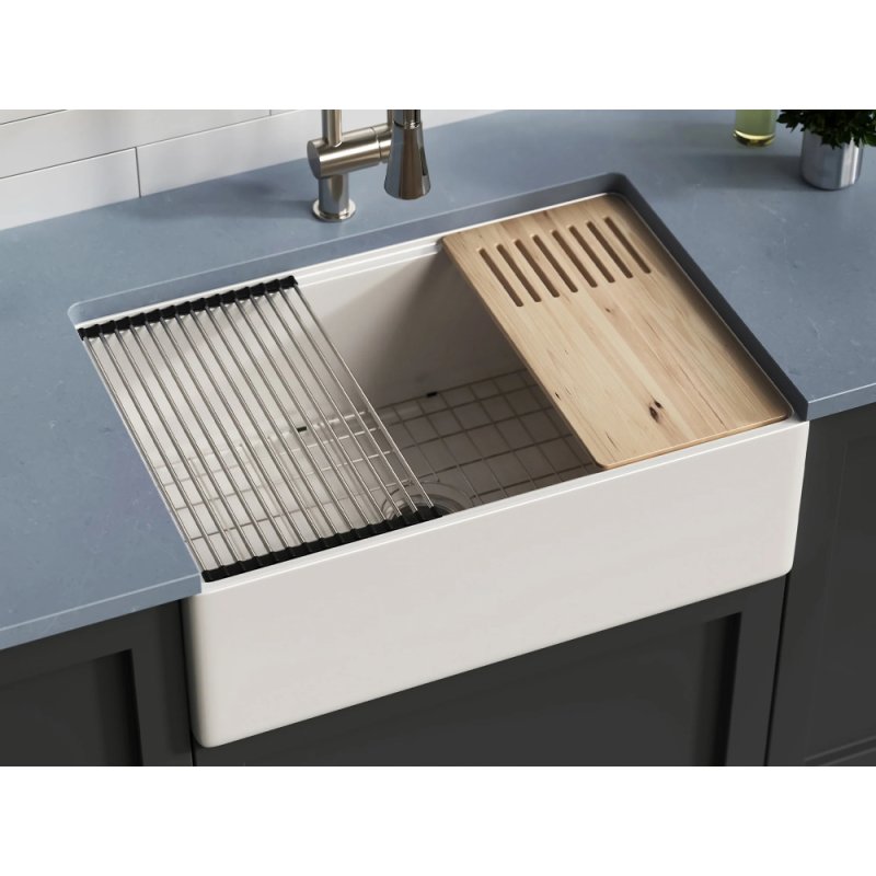 (image for) PELICAN PL-FC3020WS Workstation Style Farmhouse Fireclay Sink - 30" x 20" x 10"