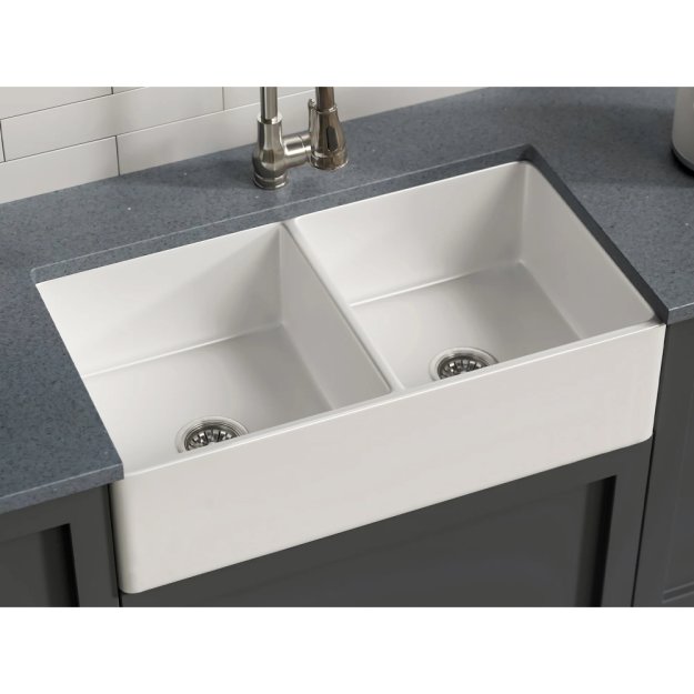 (image for) PELICAN PL-FC3318DB Reversible Farmhouse Fireclay Sink - 33" x 18" x 10"