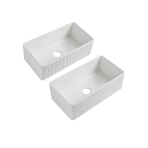 (image for) PELICAN PL-FC3318DB Reversible Farmhouse Fireclay Sink - 33" x 18" x 10"