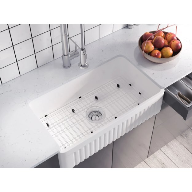 (image for) PELICAN PL-FC3318SB Reversible Farmhouse Fireclay Sink - 33" x 18" x 10"