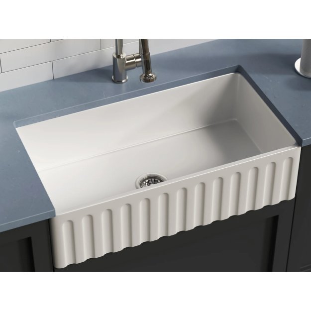 (image for) PELICAN PL-FC3318SB Reversible Farmhouse Fireclay Sink - 33" x 18" x 10"