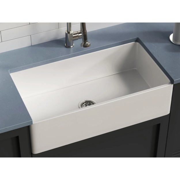 (image for) PELICAN PL-FC3318SB Reversible Farmhouse Fireclay Sink - 33" x 18" x 10"