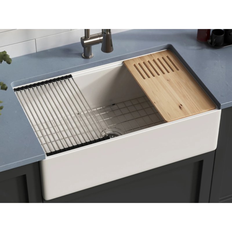 (image for) PELICAN PL-FC3320WS Workstation Style Farmhouse Fireclay Sink - 33" x 20" x 10"