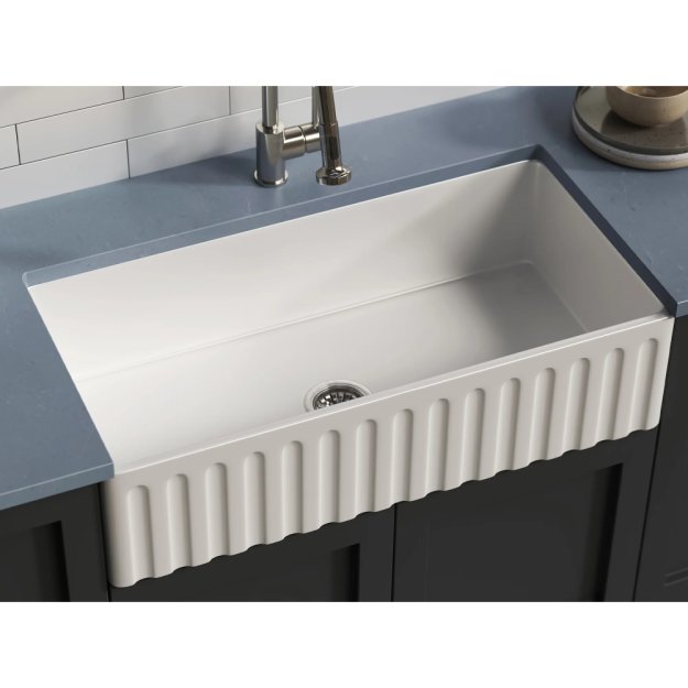 (image for) PELICAN PL-FC3620SB Reversible Farmhouse Fireclay Sink - 36" x 20" x 10"