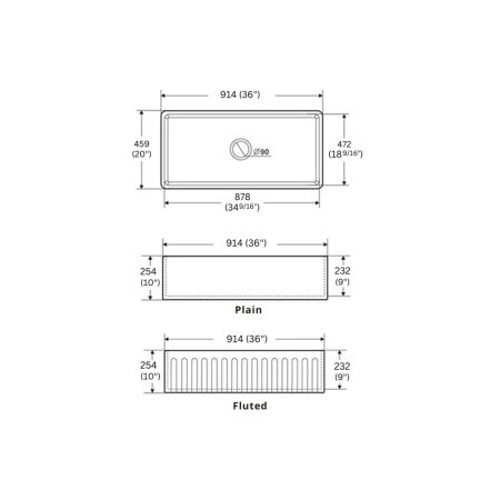 (image for) PELICAN PL-FC3620SB Reversible Farmhouse Fireclay Sink - 36" x 20" x 10"