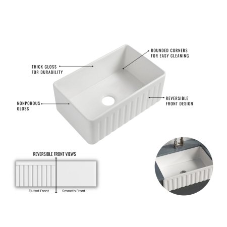 (image for) PELICAN PL-FC3620SB Reversible Farmhouse Fireclay Sink - 36" x 20" x 10"