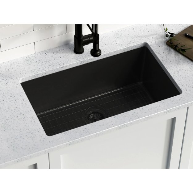 (image for) PELICAN PL-GMB109 R15 16g Handmade Stainless Steel Undermount Kitchen Sink 30" x 18" x 10" w/ Micro Radius Corners - Gunmetal Black
