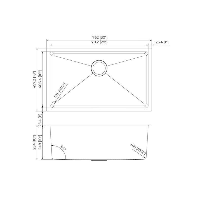 (image for) PELICAN PL-GMB109 R15 16g Handmade Stainless Steel Undermount Kitchen Sink 30" x 18" x 10" w/ Micro Radius Corners - Gunmetal Black