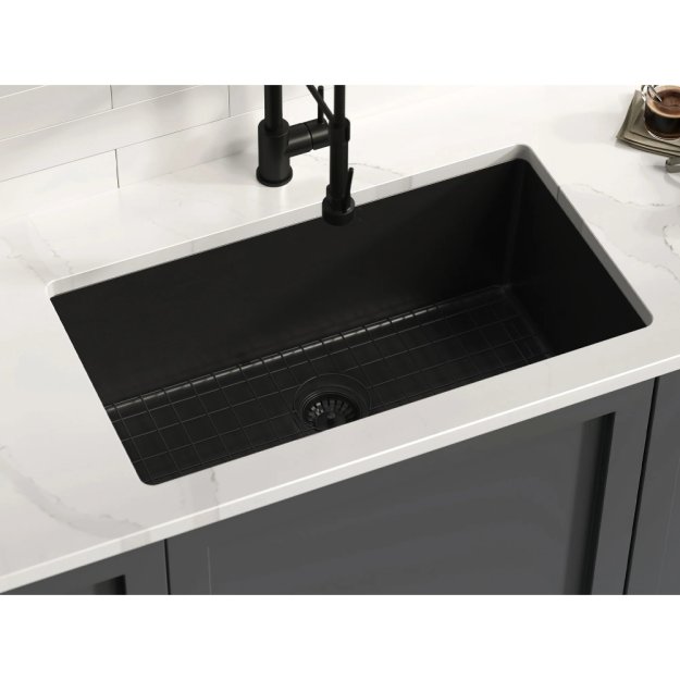 (image for) PELICAN PL-GMB115 R15 16g Handmade Stainless Steel Undermount Kitchen Sink 32" x 18" x 10" w/ Micro Radius Corners - Gunmetal Black