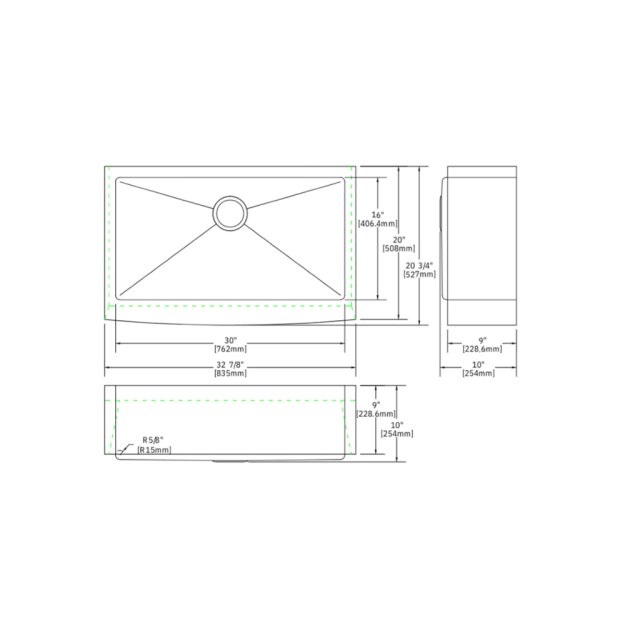 (image for) PELICAN PL-GMB122 R15 16g Handmade Stainless Steel Undermount Kitchen Sink 32 7/8" x 20 3/4" x 10" w/ Micro Radius Corners - Gunmetal Black