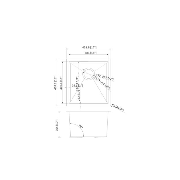 (image for) PELICAN PL-HA104 RO 16 Gauge Stainless Steel Undermount Kitchen Sink 17'' x 18'' x 10" w/ Zero Radius Corners