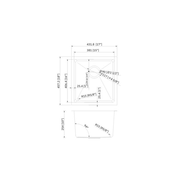 (image for) PELICAN PL-HA104 R15 16G Handmade 16 Gauge Stainless Steel Undermount Kitchen Sink 17" x 18" x 10'' w/ Micro Radius Corners