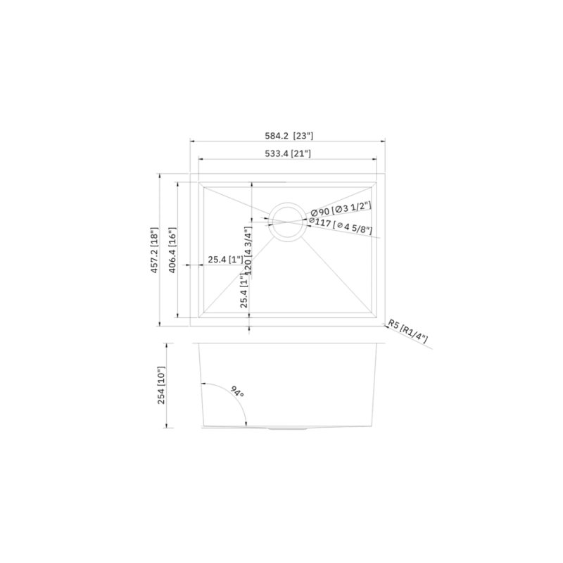(image for) PELICAN PL-HA108 R0 18G Handmade 18 Gauge Stainless Steel Undermount Kitchen Sink 23'' x 18'' x 10" w/ Zero Radius Corners