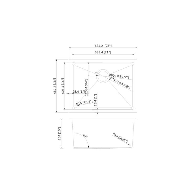 (image for) PELICAN PL-HA108 R15 16G Handmade 16 Gauge Stainless Steel Undermount Kitchen Sink 23" x 18" x 10'' w/ Micro Radius Corners