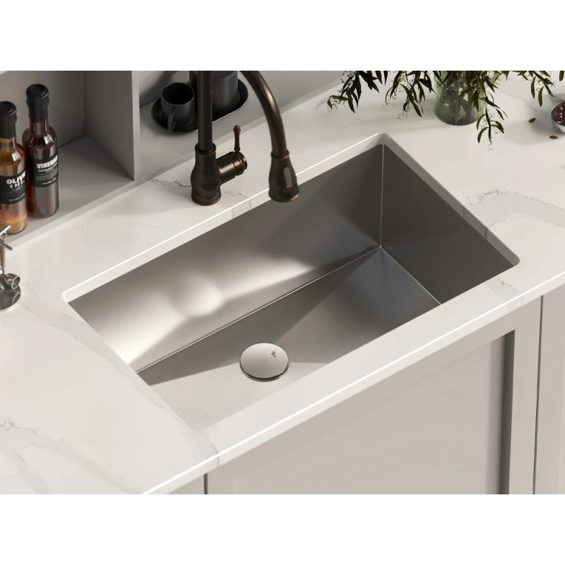 (image for) PELICAN PL-HA109 R0 18G Handmade 18 Gauge Stainless Steel Undermount Kitchen Sink 30" x 18" x 10'' w/ Zero Radius Corners