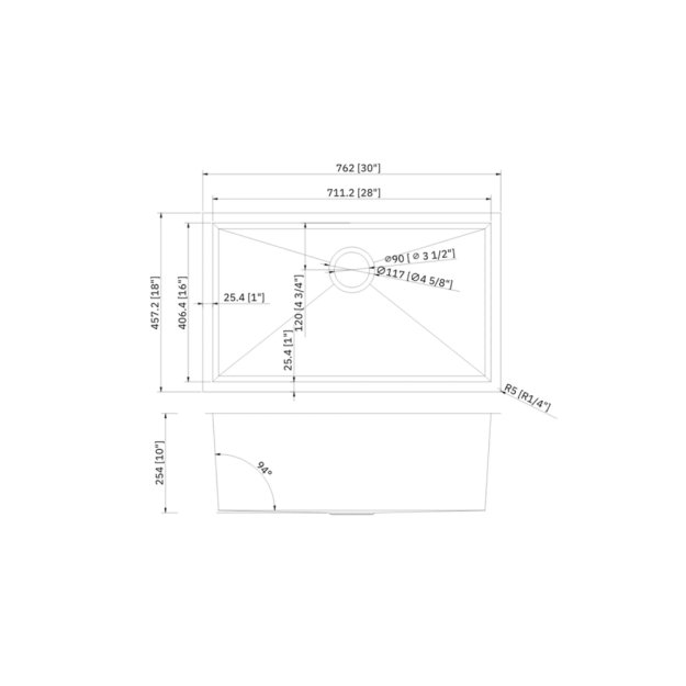 (image for) PELICAN PL-HA109 R0 16G Handmade 16 Gauge Stainless Steel Undermount Kitchen Sink 30" x 18" x 10'' w/ Zero Radius Corners