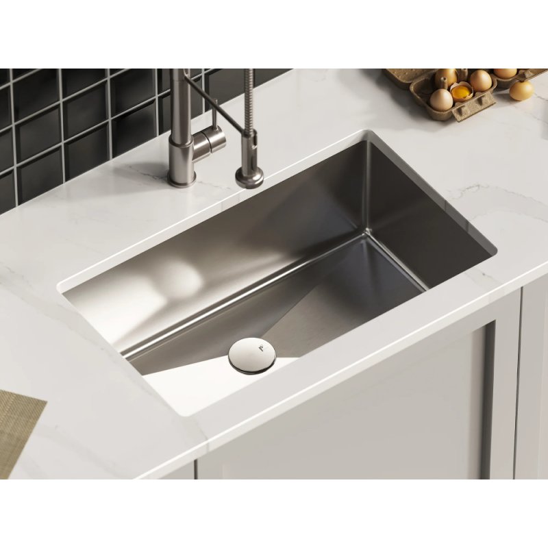(image for) PELICAN PL-HA109 R15 16G Handmade 16 Gauge Stainless Steel Undermount Kitchen Sink 30" x 18" x 10'' w/ Micro Radius Corners
