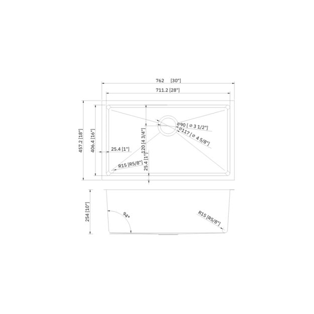 (image for) PELICAN PL-HA109 R15 16G Handmade 16 Gauge Stainless Steel Undermount Kitchen Sink 30" x 18" x 10'' w/ Micro Radius Corners