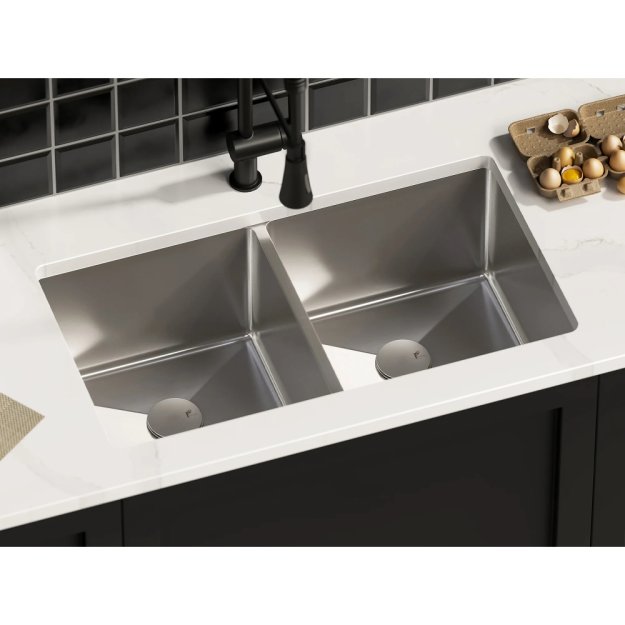 (image for) PELICAN PL-HA117 R15 16G Handmade 16 Gauge Stainless Steel Undermount Kitchen Sink 32" x 18" x 10'' w/ Micro Radius Corners