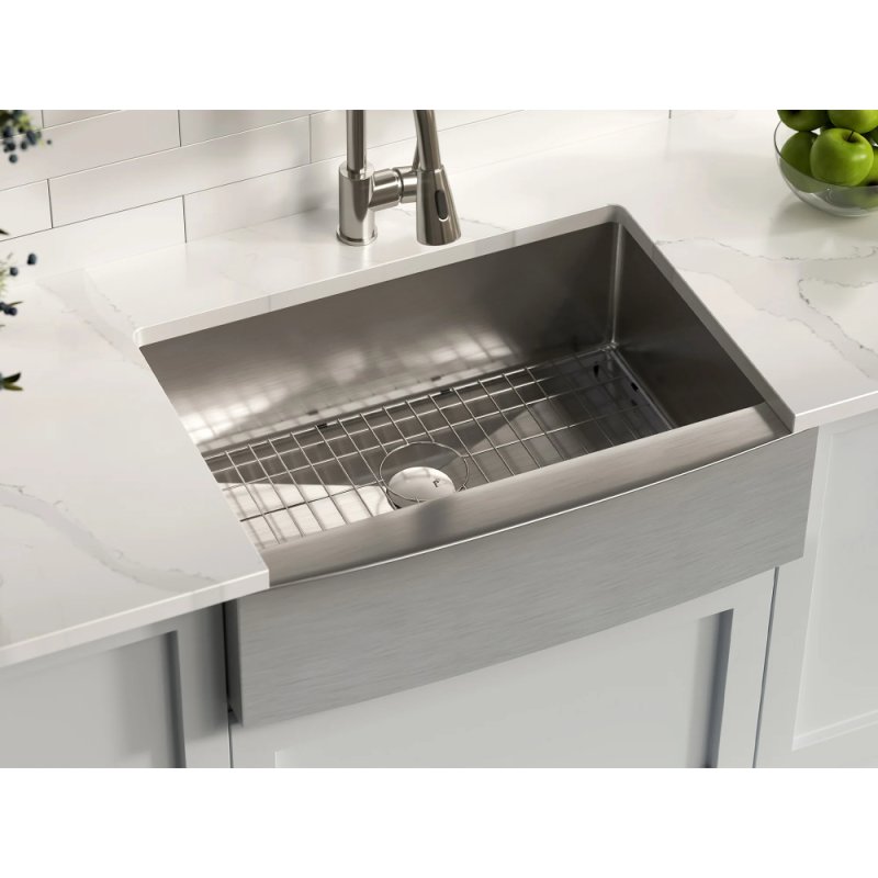 (image for) PELICAN PL-HA118 R15 16G Handmade 16 Gauge Stainless Steel Apron Front Kitchen Sink 30" x 21" x 10'' w/ Micro Radius Corners