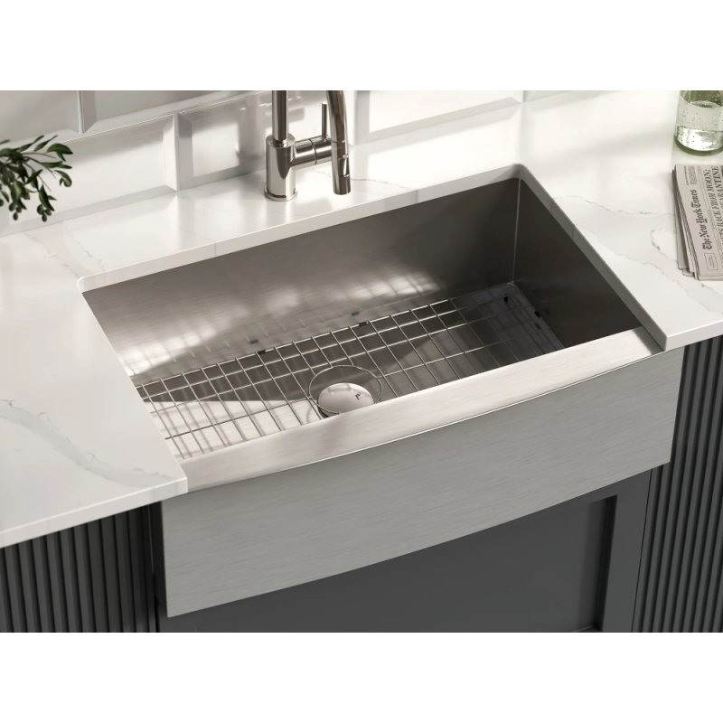 (image for) PELICAN PL-HA122 R0 16G Handmade 16 Gauge Stainless Steel Apron Front Kitchen Sink 32 7/8" x 20 3/4" x 10'' w/ Zero Radius Corners