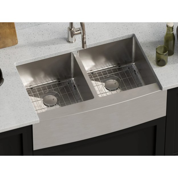 (image for) PELICAN PL-HA128 R15 16G Handmade 16 Gauge Stainless Steel Apron Front Kitchen Sink 33" x 21" x 10'' w/ Micro Radius Corners