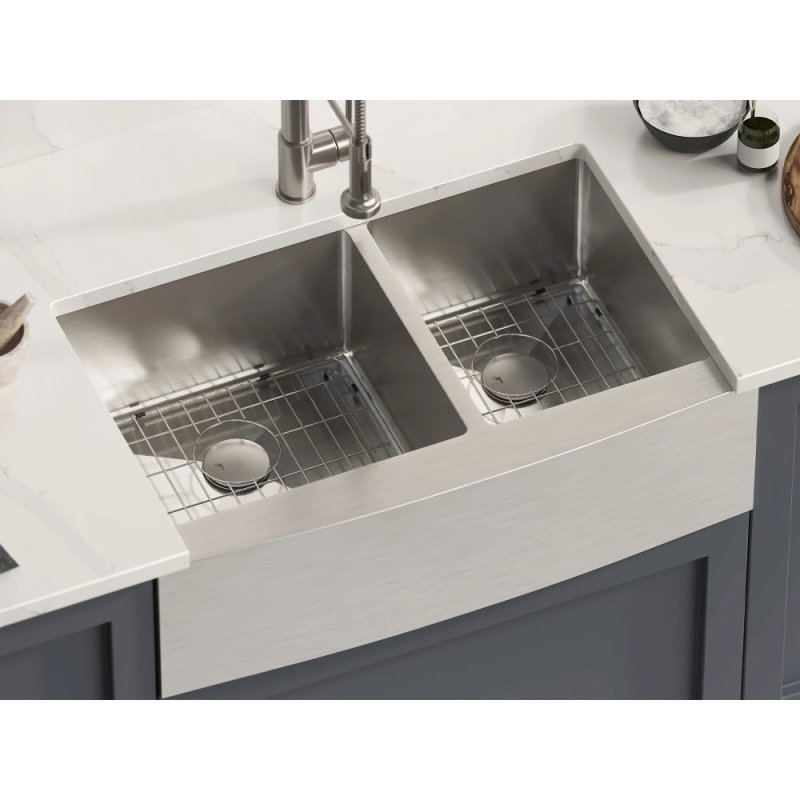 (image for) PELICAN PL-HA136 R15 16G Handmade 16 Gauge Stainless Steel Apron Front Kitchen Sink 33" x 21" x 10'' w/ Micro Radius Corners