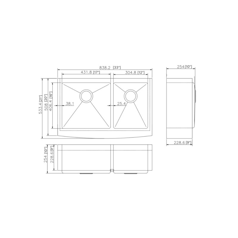 (image for) PELICAN PL-HA136 R15 16G Handmade 16 Gauge Stainless Steel Apron Front Kitchen Sink 33" x 21" x 10'' w/ Micro Radius Corners