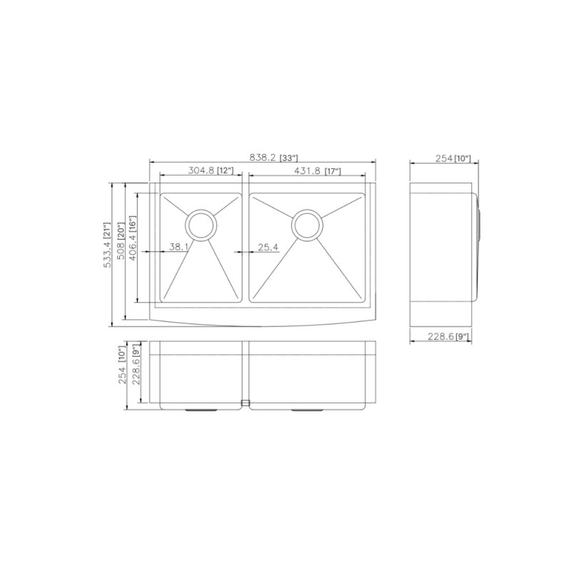 (image for) PELICAN PL-HA139 R15 16G Handmade 16 Gauge Stainless Steel Apron Front Kitchen Sink 33" x 21" x 10'' w/ Micro Radius Corners