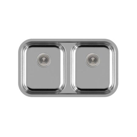 (image for) PELICAN PL-VL5050 18G Stainless Steel Low Divide Double Bowl Undermount Kitchen Sink 33'' x 22'' w/ 3 Holes