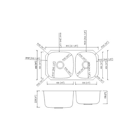 (image for) PELICAN PL-VP6040 16G Stainless Steel Double Bowl Undermount Kitchen Sink 32-1/8'' x 18"