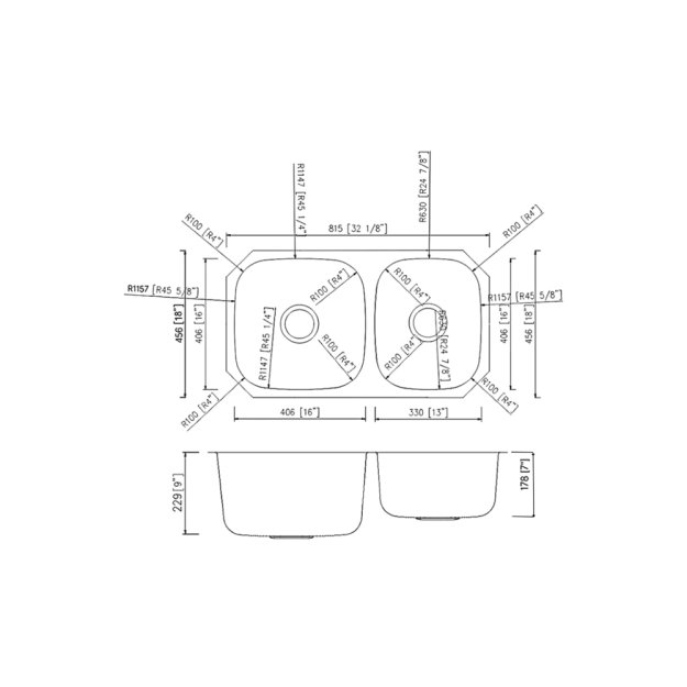 (image for) PELICAN PL-VP6040 18G Stainless Steel Double Bowl Undermount Kitchen Sink 32-1/8'' x 18"
