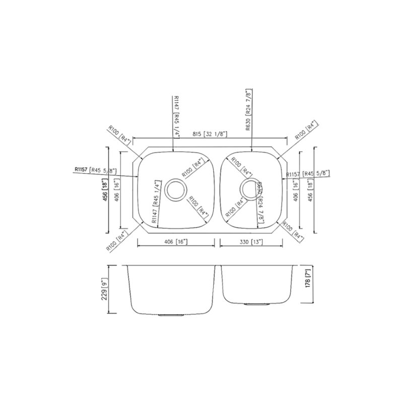 (image for) PELICAN PL-VP6040 18G Stainless Steel Double Bowl Undermount Kitchen Sink 32-1/8'' x 18"