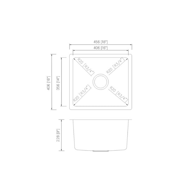 (image for) PELICAN PL-VR1816 R20 18 Gauge Stainless Steel Undermount Kitchen Sink 18'' x 16'' w/ Low Radius Corners