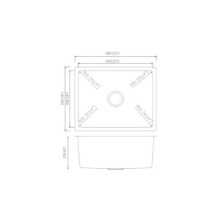 (image for) PELICAN PL-VR2318 R20 18 Gauge Stainless Steel Undermount Kitchen Sink 23'' x 18'' w/ Low Radius Corners