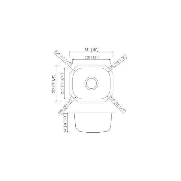 (image for) PELICAN PL-VS1513 18G Stainless Steel Single Bowl Undermount Kitchen Sink 15'' x 12-3/4''