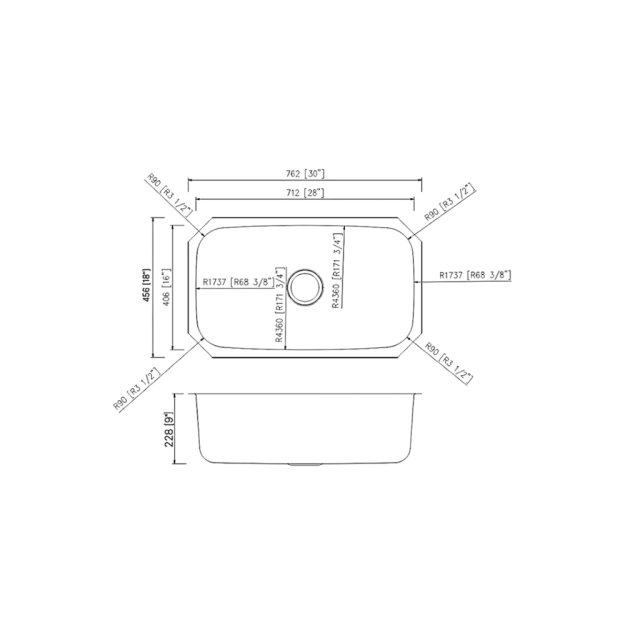 (image for) PELICAN PL-VS3018 18G Stainless Steel Single Bowl Undermount Kitchen Sink 30'' x 18''