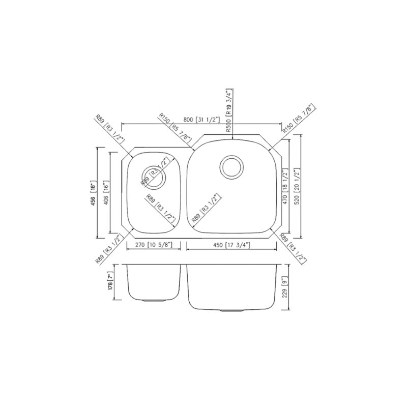 (image for) PELICAN PL-VS3070 18G Stainless Steel Double Bowl Undermount Kitchen Sink 31-1/2'' x 20-1/2''