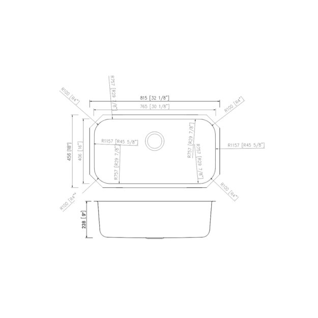(image for) PELICAN PL-VS3218 18G Stainless Steel Single Bowl Undermount Kitchen Sink 32 1/8'' x 18''