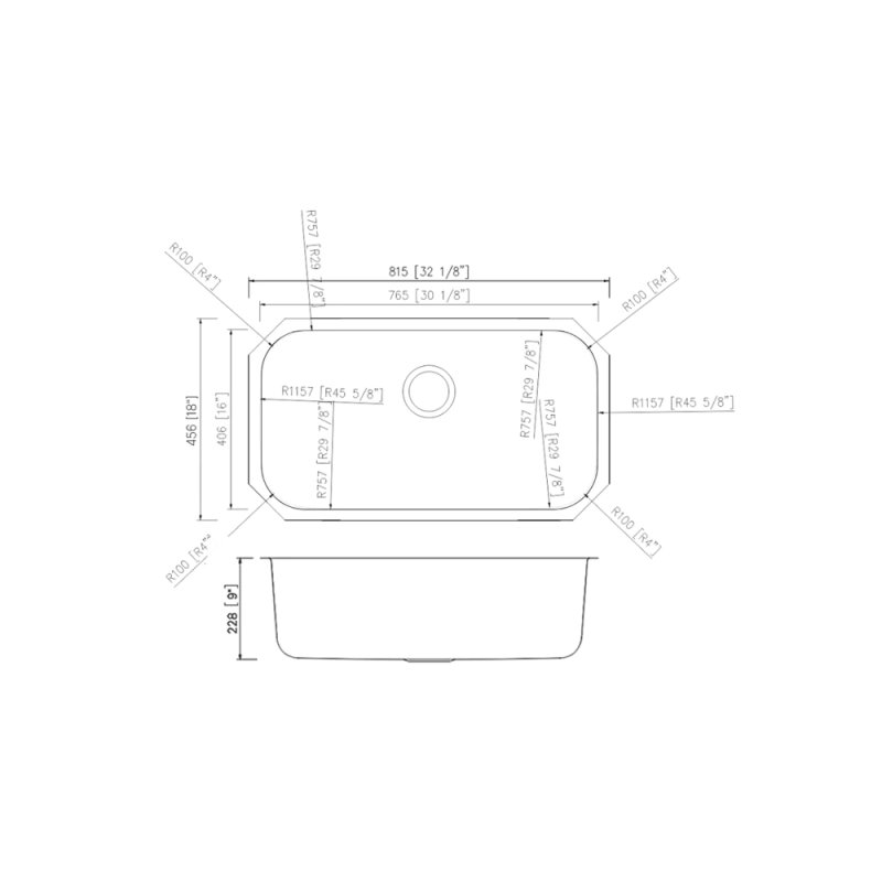 (image for) PELICAN PL-VS3218 18G Stainless Steel Single Bowl Undermount Kitchen Sink 32 1/8'' x 18''
