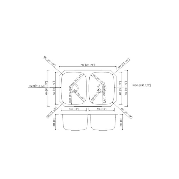 (image for) PELICAN PL-VS4040 18G Stainless Steel Double Bowl Undermount Kitchen Sink 29 1/8'' x 18-1/2''