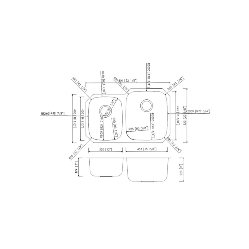 (image for) PELICAN PL-VS4060 18G Stainless Steel Double Bowl Undermount Kitchen Sink 32'' x 20-1/2"